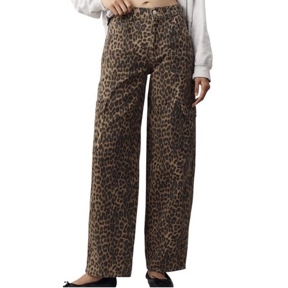 Anthropologie Damson Madder Dion Jeans Leopard Wide Cargo Carpenter Pants 16
